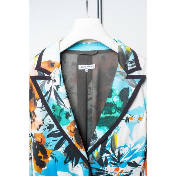 Etro Vintage Blue and Orange Printed Stretchy Blazer - Picture 8 of 9